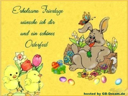 Erholsame Feiertage wünsche ich dir und ein schönes Osterfest.
